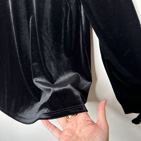 Jet Black Velvet Velour Waterfall Open Front Cardigan Long Sleeve with Ties M - Picture 10 of 10